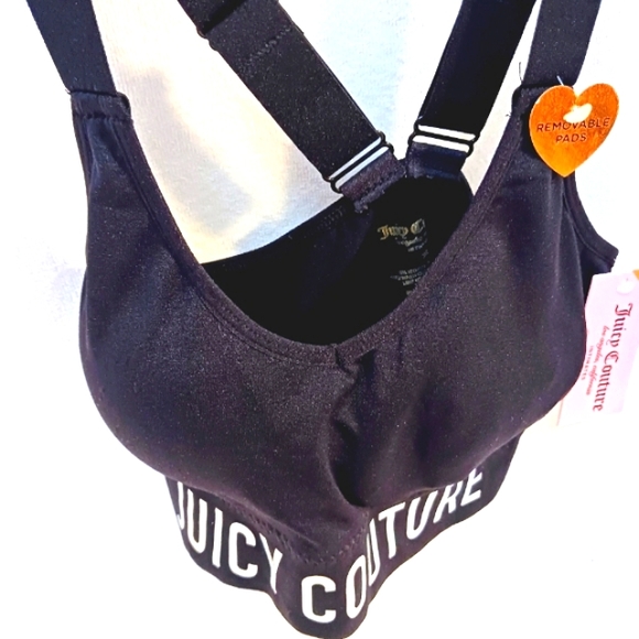 JUICY COUTURE Sports Bra IRRIDESCENT Silver Glow Letters V-Back Straps BLACK M - Picture 13 of 17